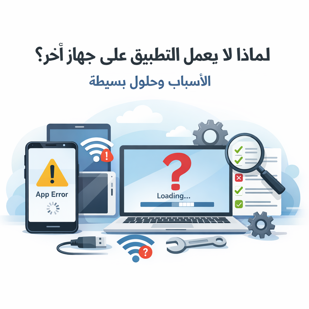Illustration of لماذا لا يعمل التطبيق على جهاز آخر؟ الأسباب وحلول بسيطة