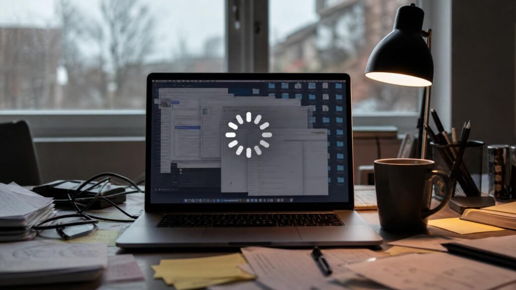 لابتوب بطيء مع أيقونة تحميل